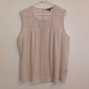 ZAC & RACHEL WOMEN'S TOP CREAM SLEEVELESS LACE CRINKLE FABRIC CROCHET TRIM 1X